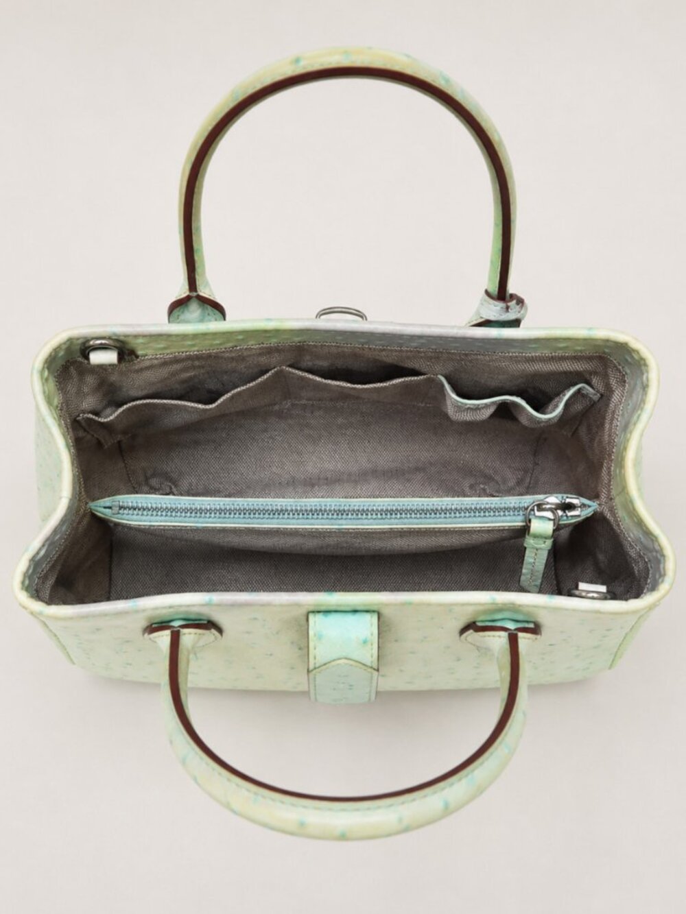 Dooney & Bourke Ostrich Embossed Leather Satchel Aqua Seafoam Blue Shoulder Bag - Picture 9 of 15
